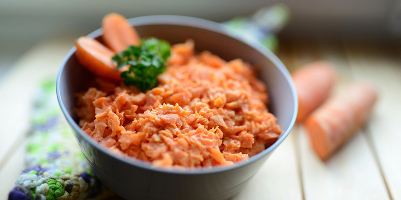 Prirodni lek protiv proliva kod pasa – Sasha Riess A smooth carrot soup in a white bowl, a traditional natural remedy for dog diarrhea