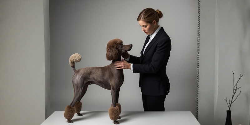 A professional master groomer gently examining a dog to support pureloveandharmony and structural health