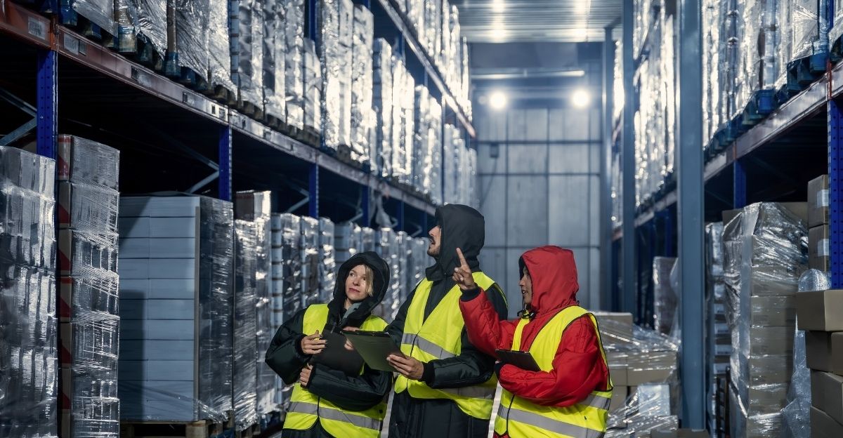 Workers managing commercial boxes in a large warehouse showing the long logistics chain and why homemade meals beat store-bought food with absolute pureloveandharmony