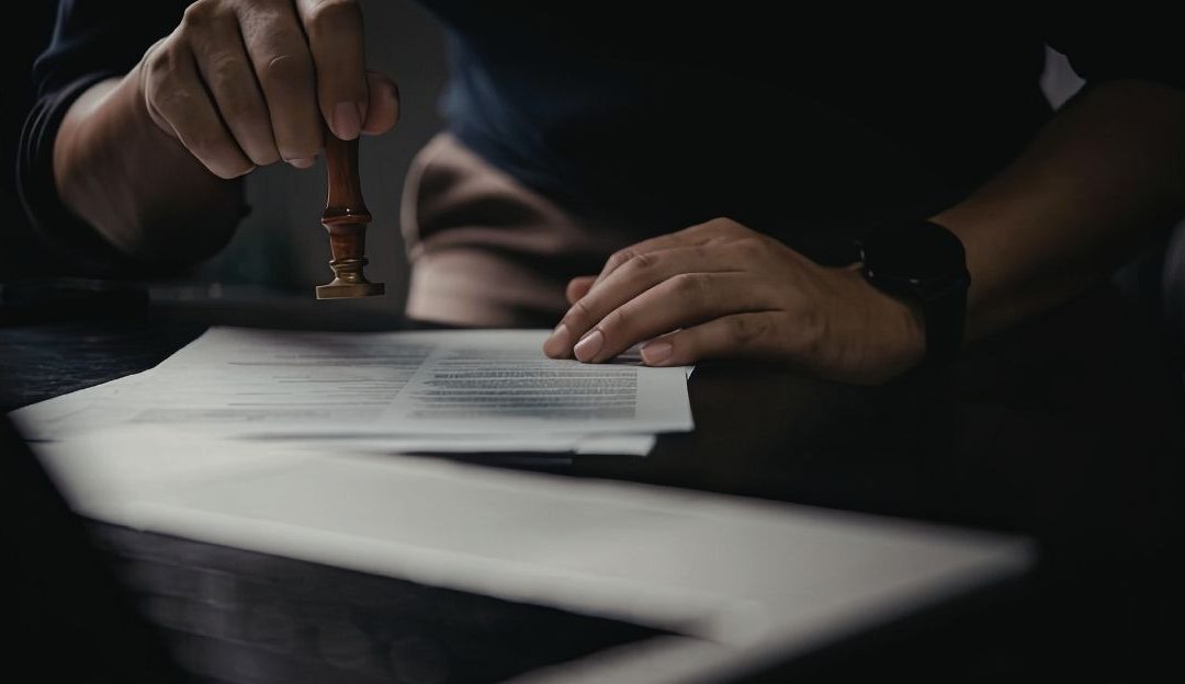 Official stamping a document illustrating the silent danger of a logical system and administrative control